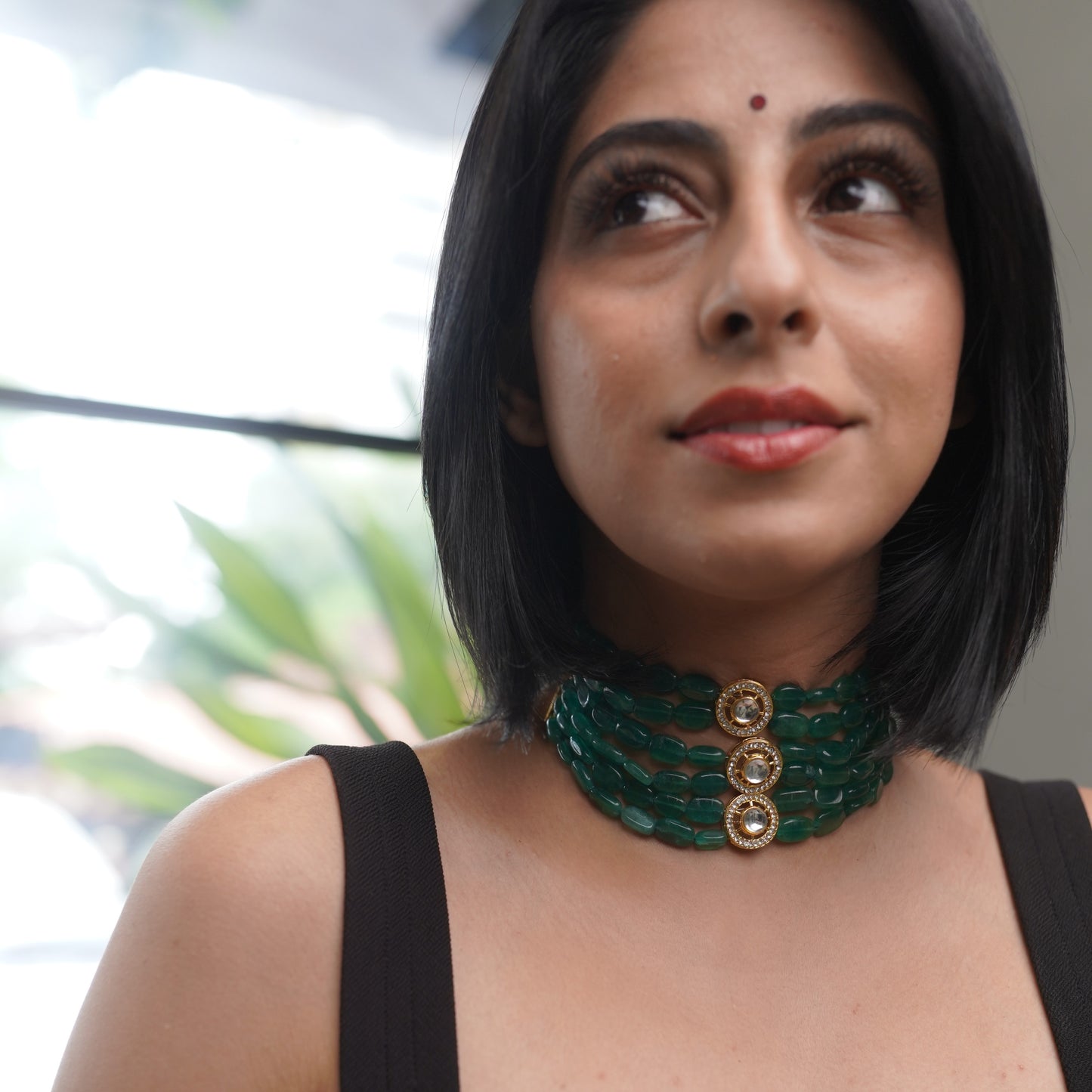 Jade Green Onyx Kundan Choker Necklace F3