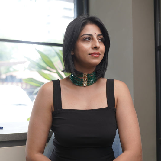 Jade Green Onyx Kundan Choker Necklace F3