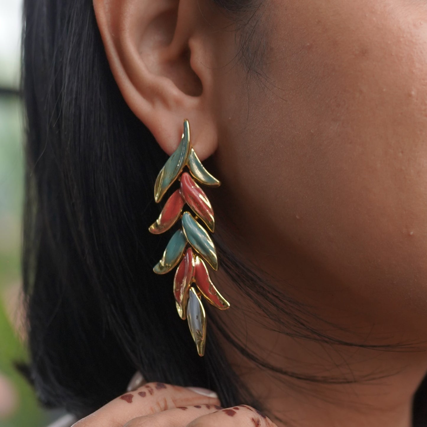 Color Leaf Shape Fusion Statement Earring