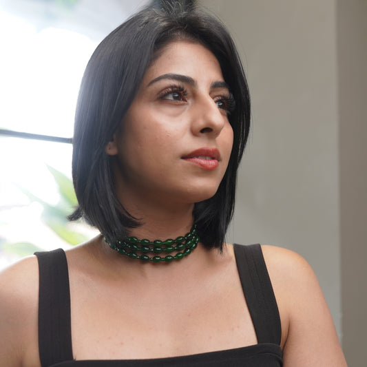 Emerald Triple-Layer Beaded Choker