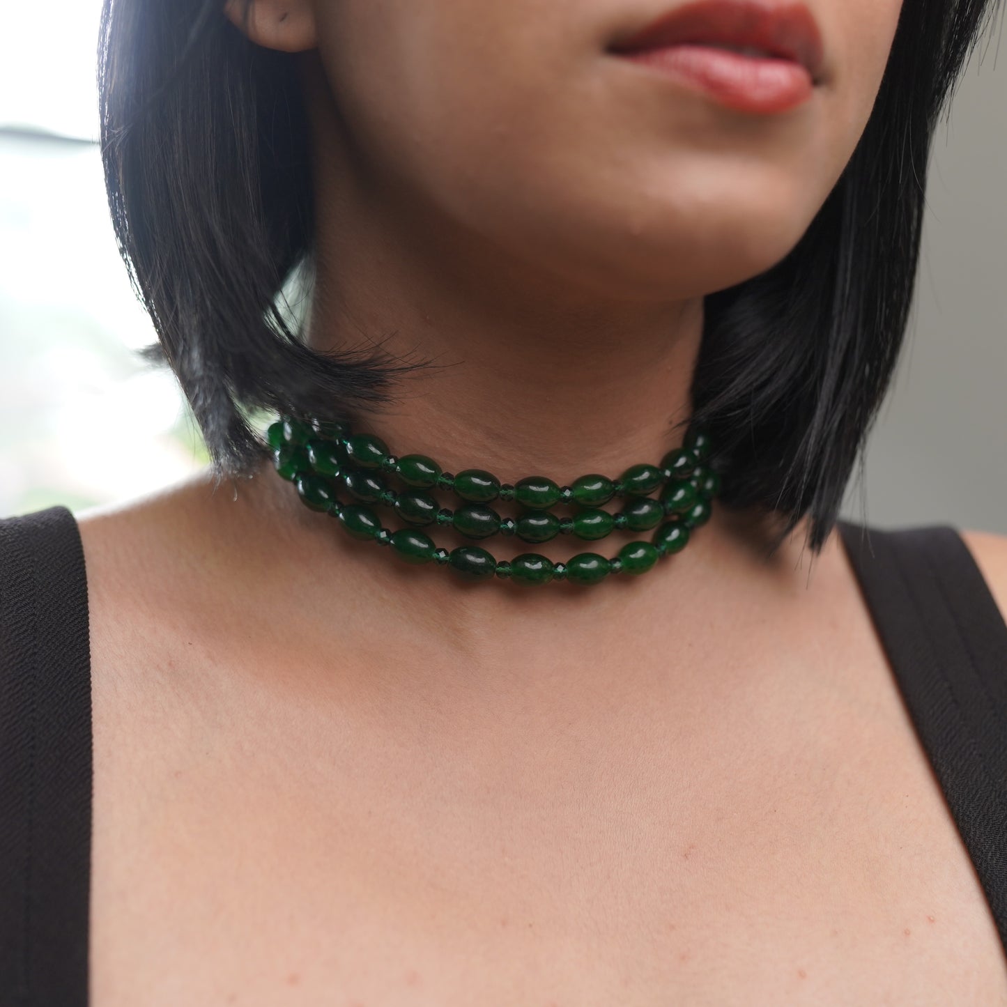 Green Beaded Onyx Choker