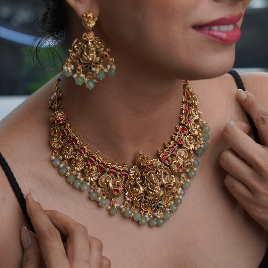 Royal Lakshmi Temple Necklace & Earring Set