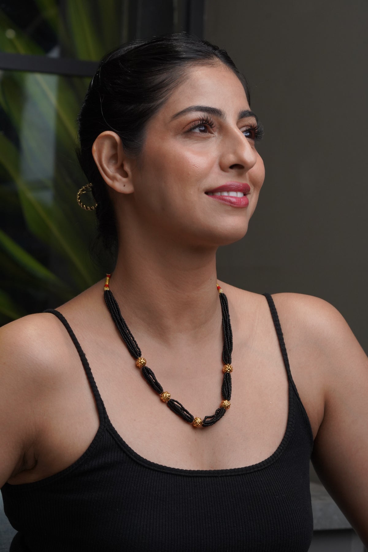 Classic Black Beaded Mangalsutra Necklace with Gold Accents