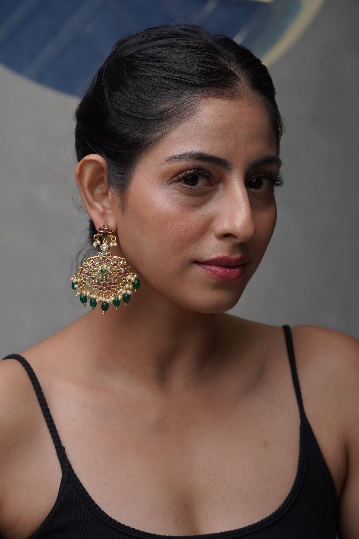 Emerald & Ruby Floral Kundan Jhumka Earrings