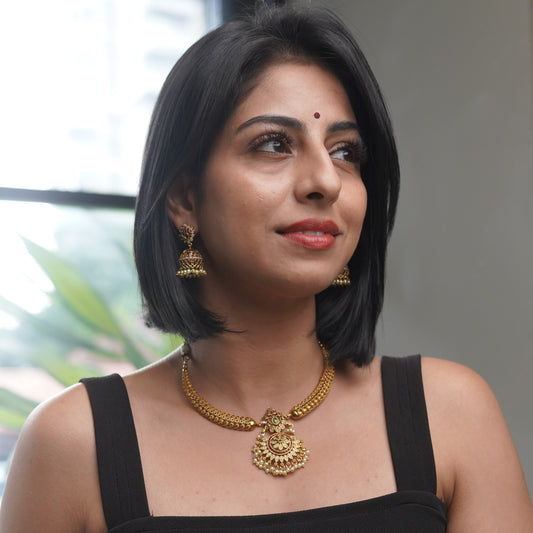 Gold Pearl Wedding Traditional Necklace Jewelry Set