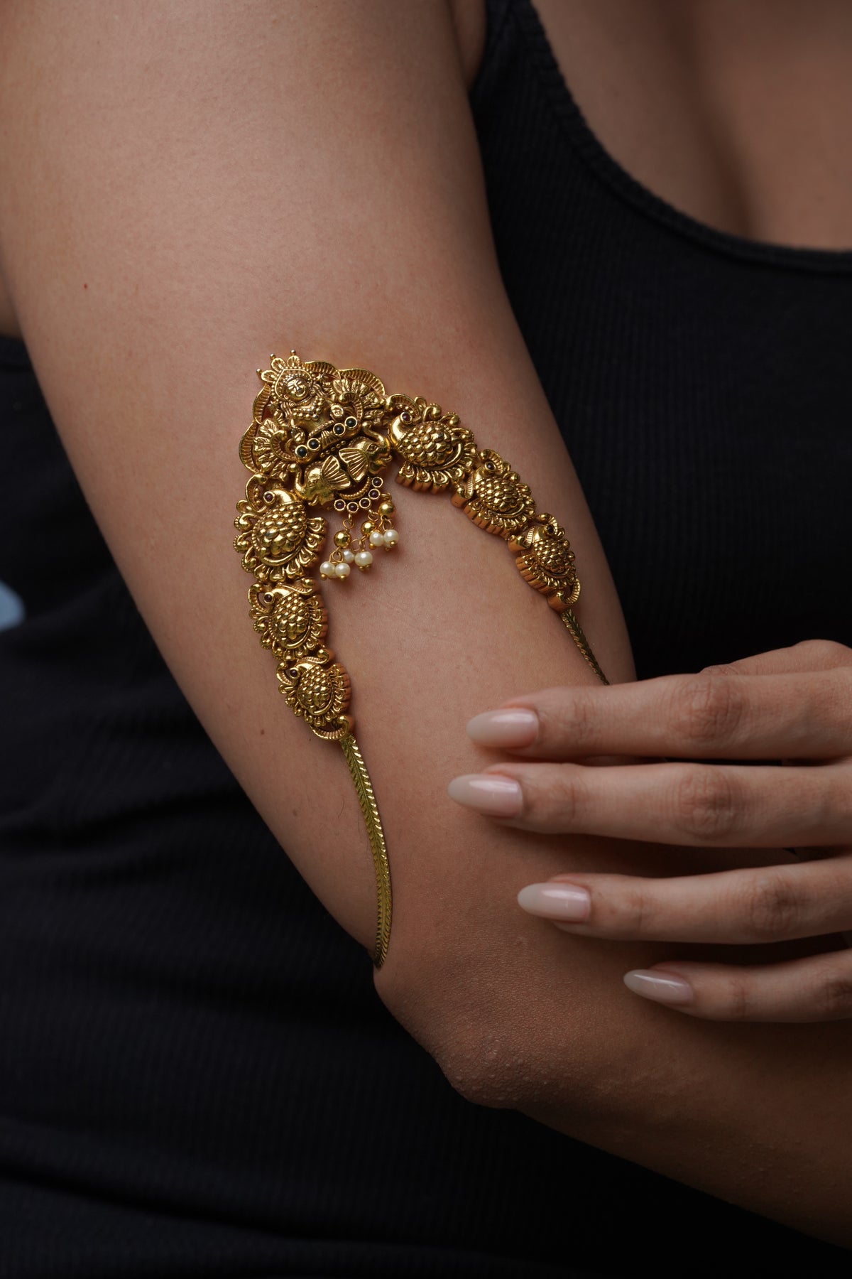 Antique Lakshmi Peacock Gold-Tone Armlet