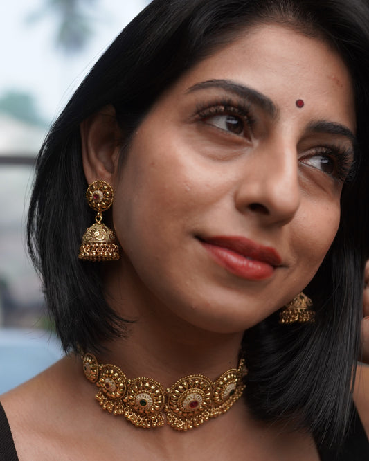 Gold Traditional Choker Bridal Jewelry Set