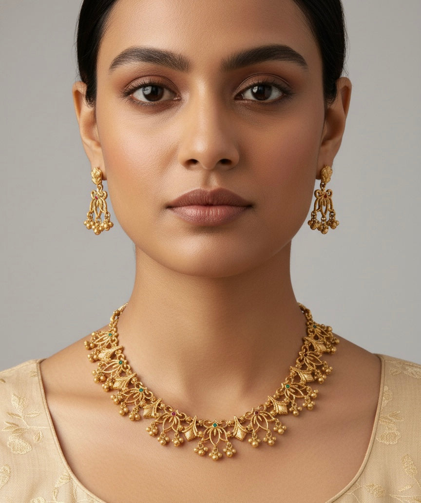 The Swarna Kamal Antique Gold Necklace Set