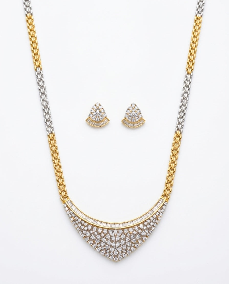 Exquisite Diamond and Gold V-Shape Necklace & Earring Set | By LOLSTUDIO