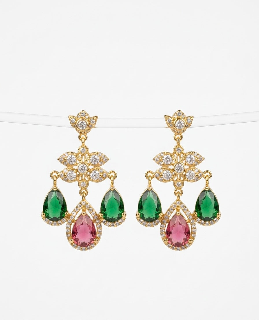 Exquisite Gold and Gemstone Dangle Earrings