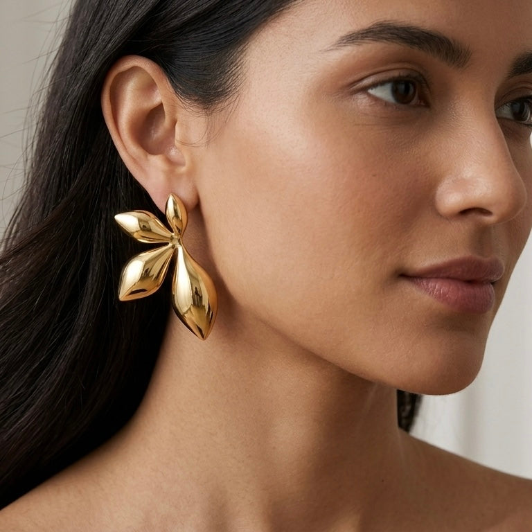 Aura Petal Gold Earrings - Minimalist Elegance