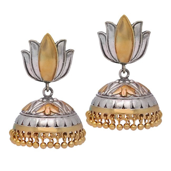 LOLstudio Dual Tone Silver & Brass Based Jhumkha Earring LOLB151