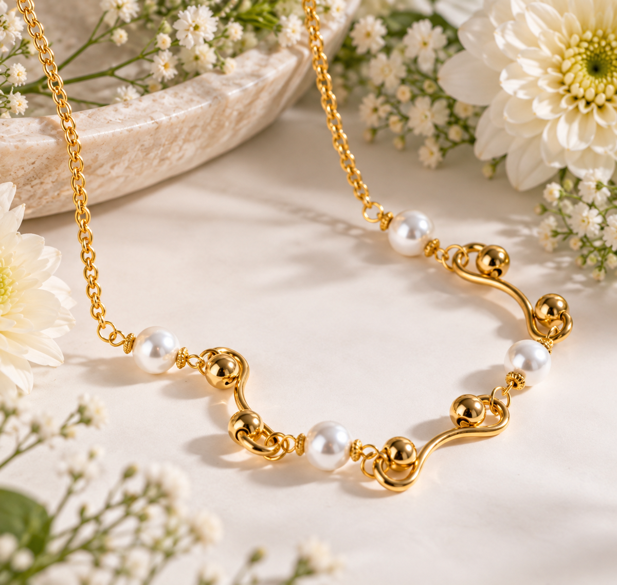 Luna Pearl Gold Necklace
