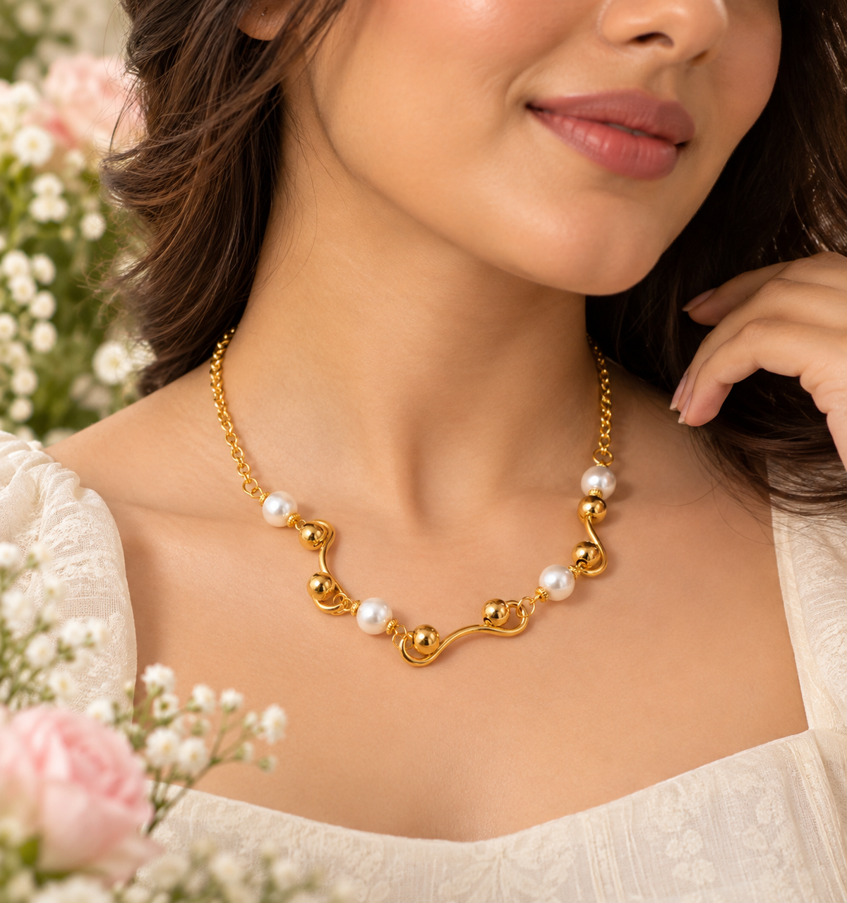 Luna Pearl Gold Necklace