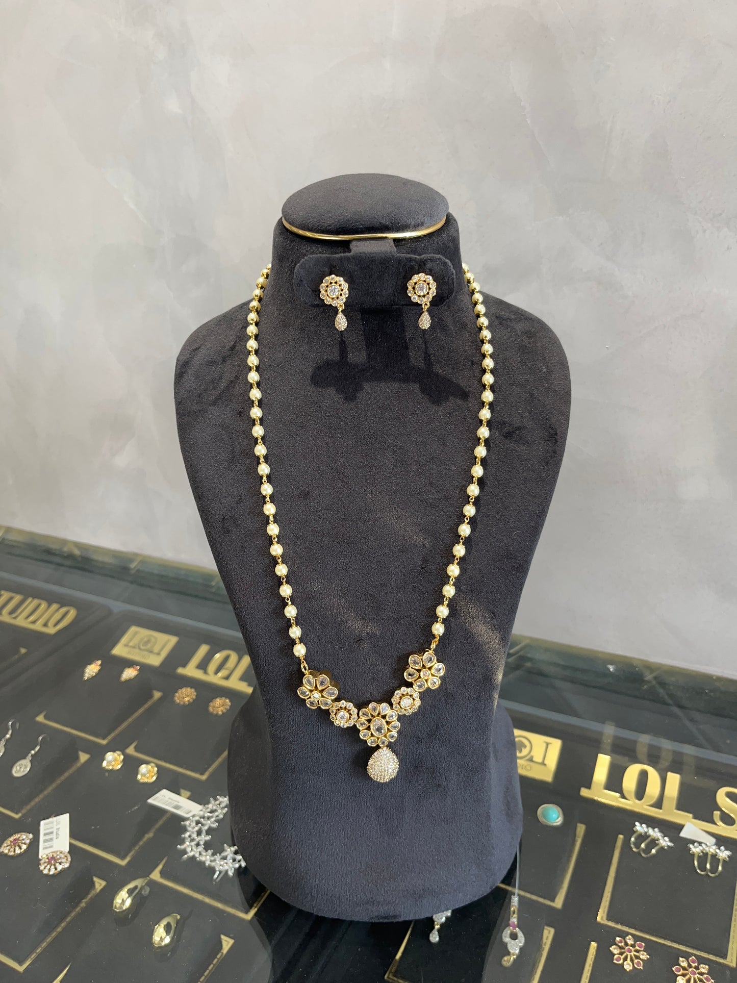 Pearl Polki Pendant Set