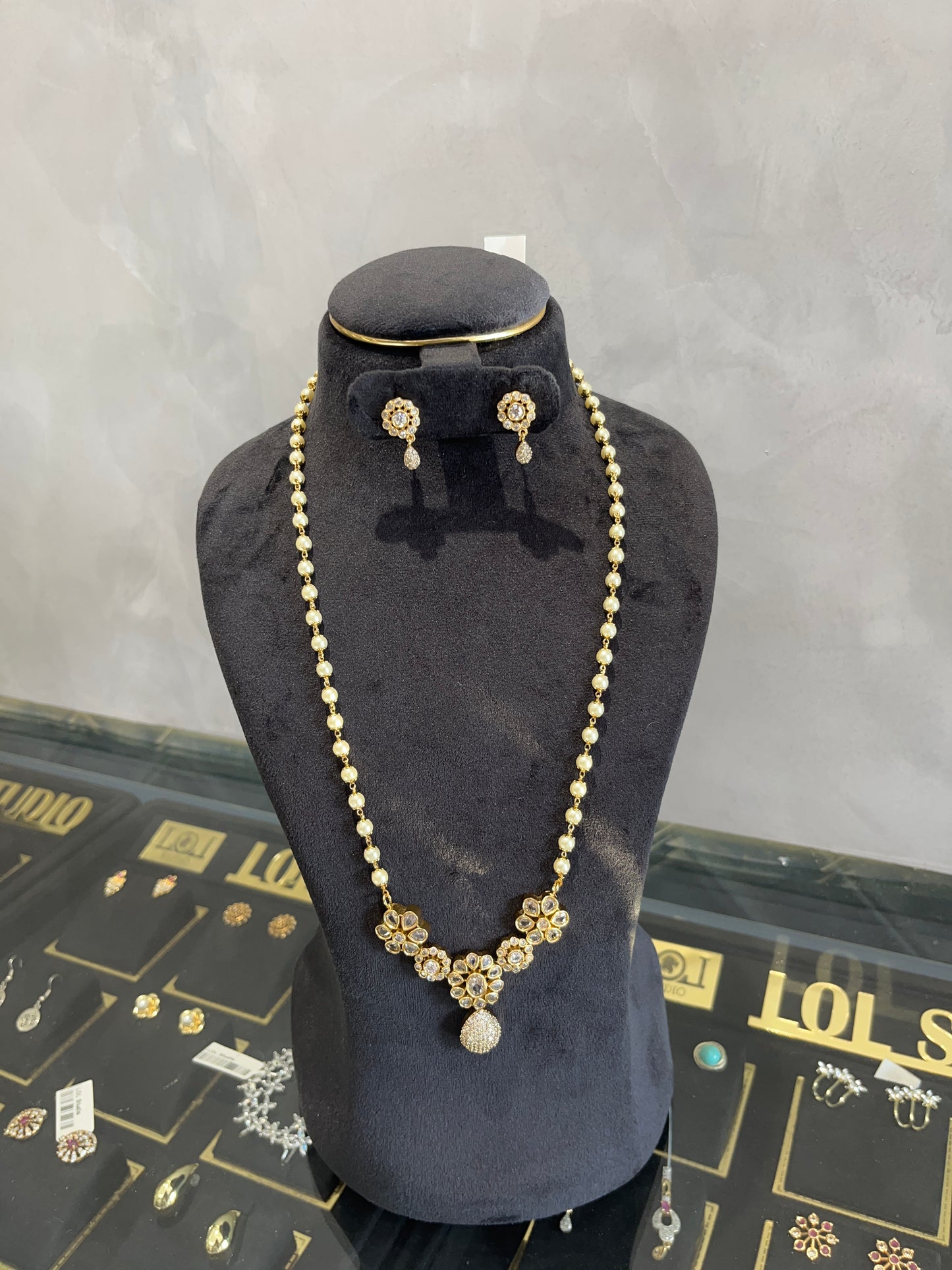 Pearl Polki Pendant Set