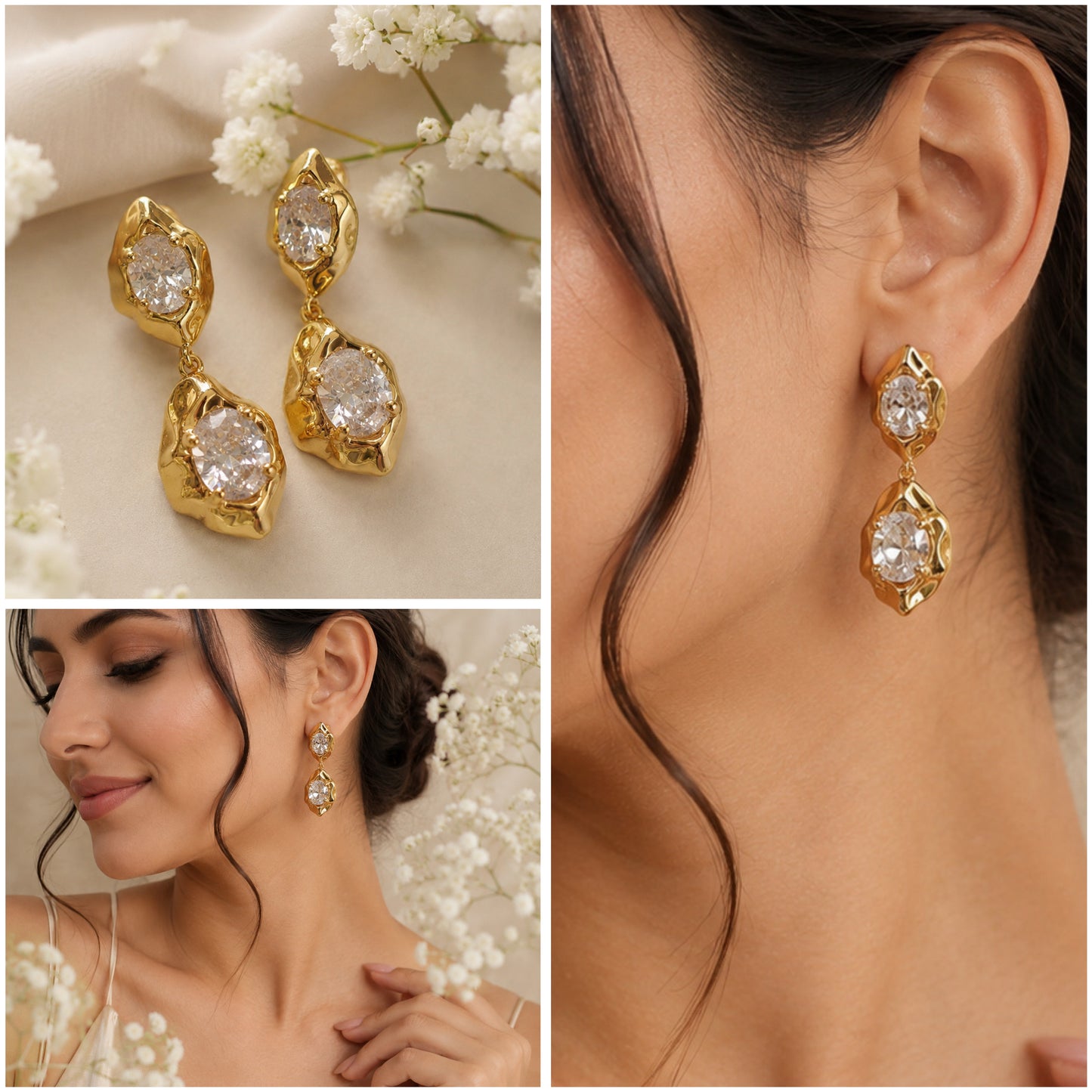 Aurelia Organic-Edge Double Stone Drop 925 Earrings