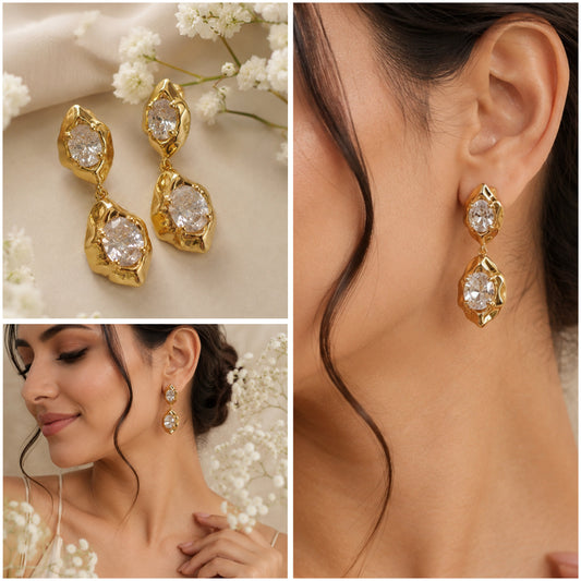 Aurelia Organic-Edge Double Stone Drop 925 Earrings