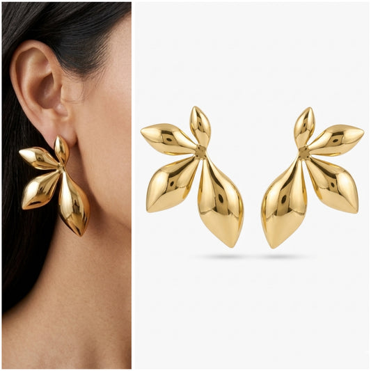 Aura Petal Gold Earrings - Minimalist Elegance