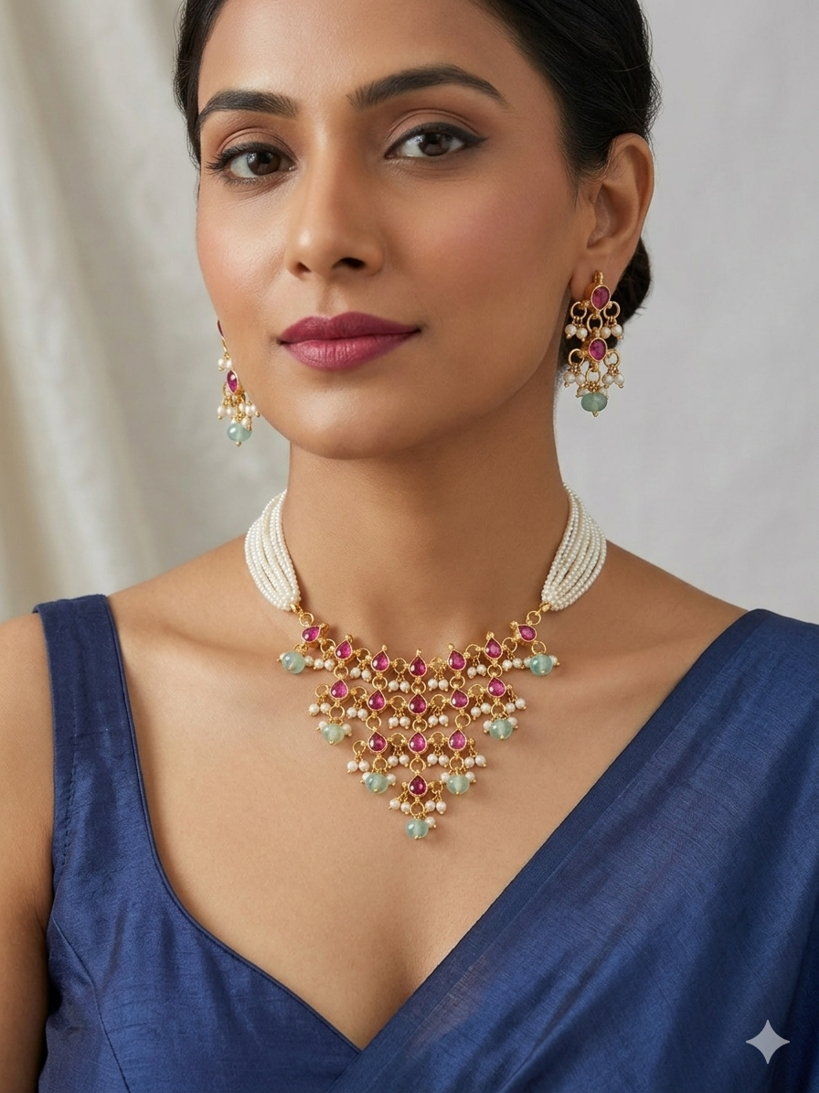Elegant Kundan & Pearl Heritage Necklace Set