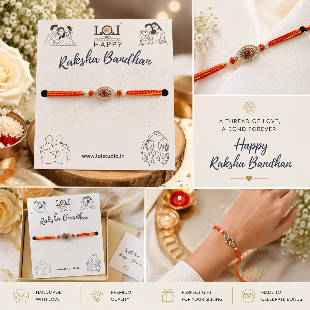 Happy Raksha Bandhan Rakhi for Brother | Premium Designer Evil Eye Rakhi | Handcrafted Thread | LOLSTUDIO