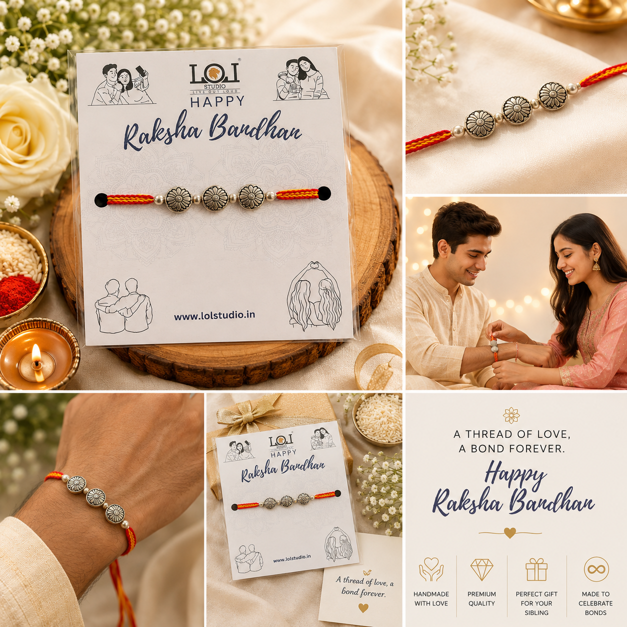 Premium Floral Designer Rakhi for Brother | Handcrafted Silver Finish Rakhi | Raksha Bandhan Special | LOLSTUDIO