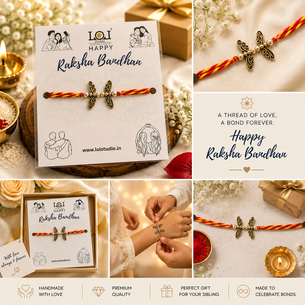 Premium Butterfly Designer Rakhi for Brother | Handcrafted Antique Silver Rakhi | Raksha Bandhan Special | LOLSTUDIO