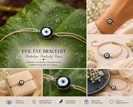 Premium Evil Eye Bracelet RAKHI | Adjustable Gold-Tone Nazar Bracelet | Lucky Protection Charm | LOLSTUDIO