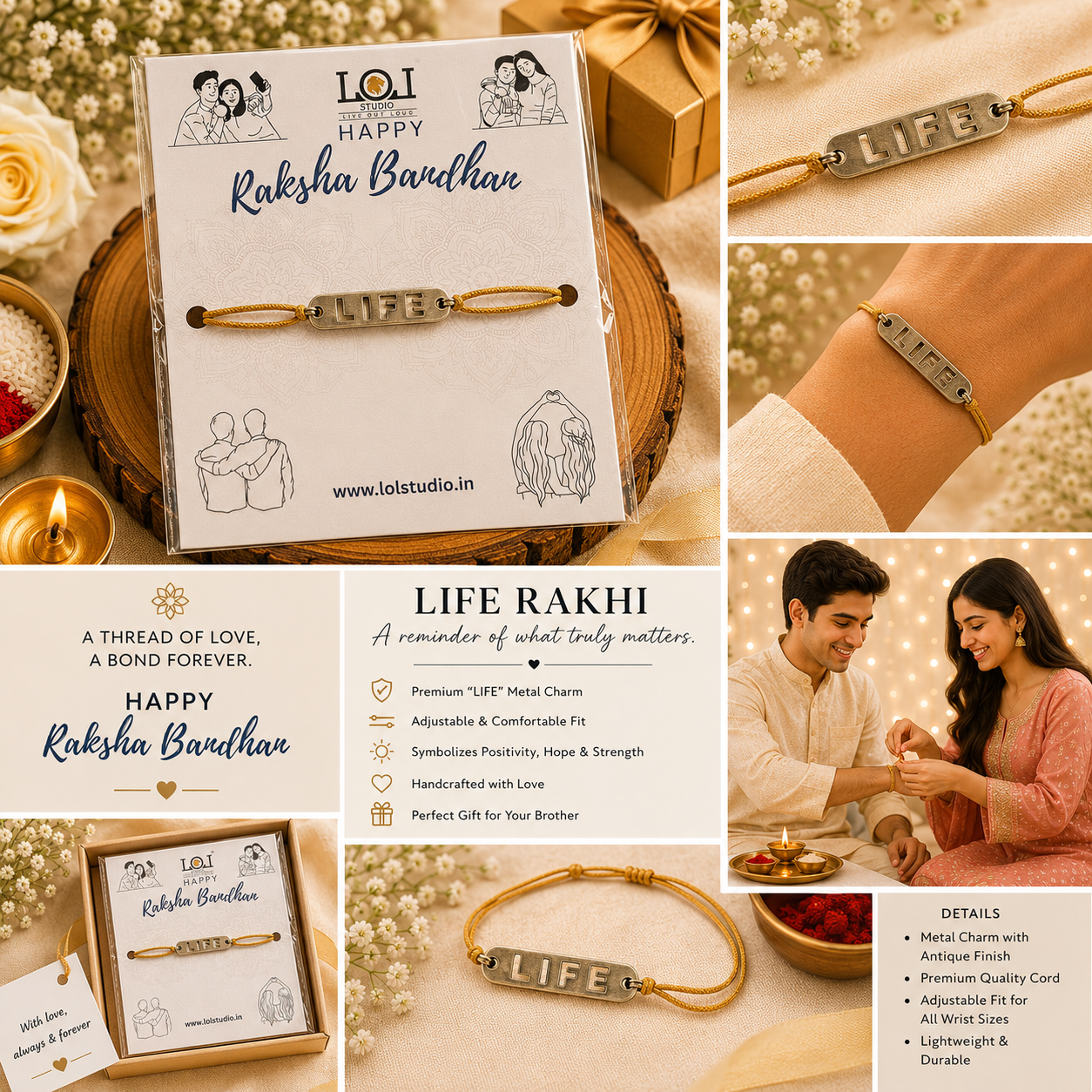 LIFE Rakhi for Brother | Premium Inspirational Designer Rakhi | Adjustable Handcrafted Raksha Bandhan Bracelet | LOLSTUDIO