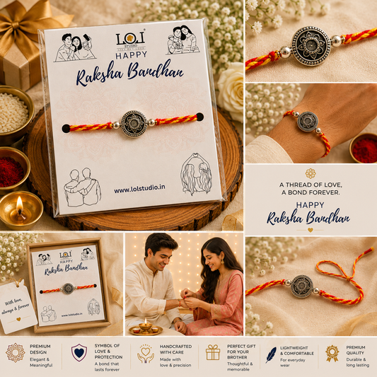 Premium Antique Floral Designer Rakhi for Brother | Handcrafted Silver Finish Rakhi | Traditional Raksha Bandhan Rakhi | LOLSTUDIO