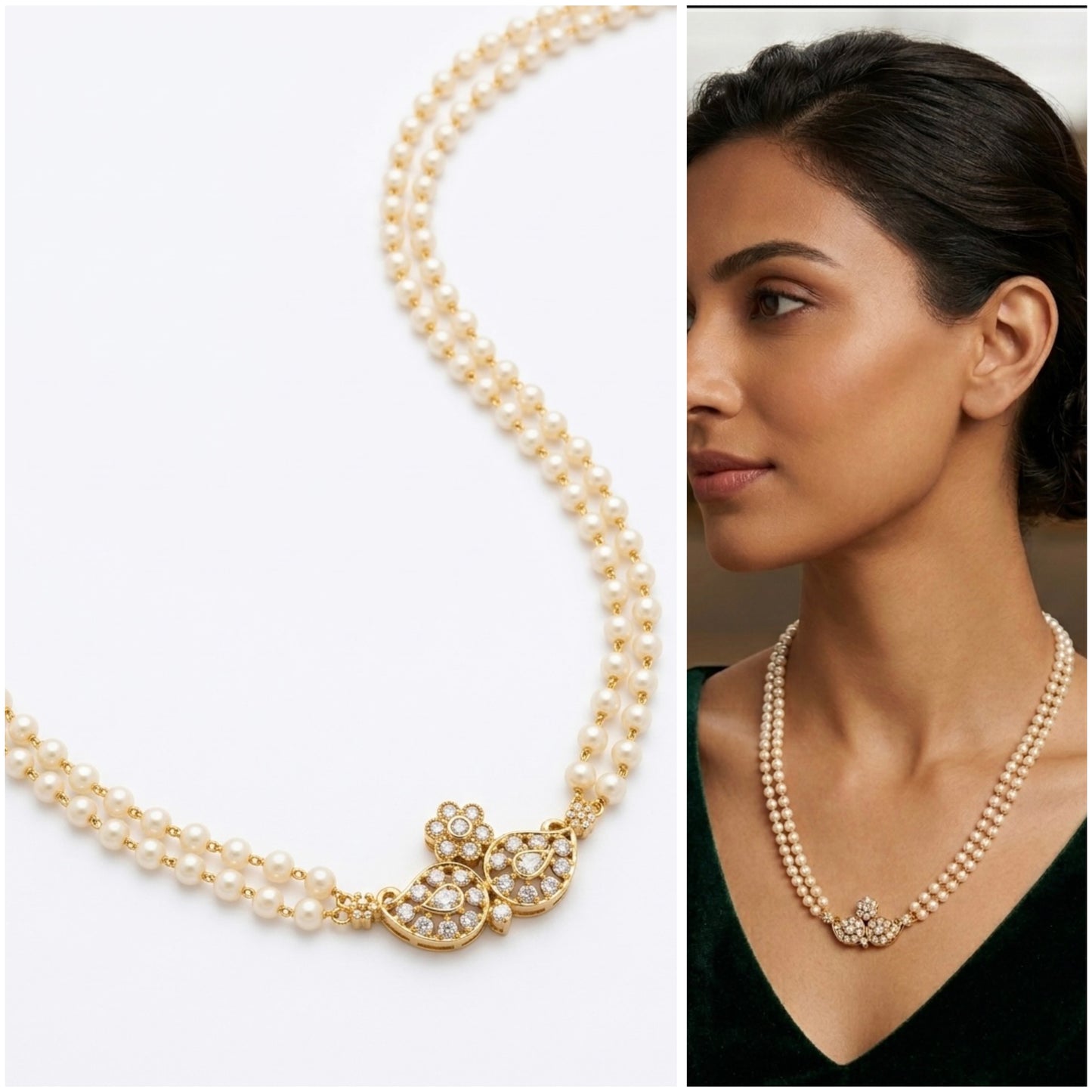 Chandrika Two-Strand Pearl & Diamond Heritage Necklace