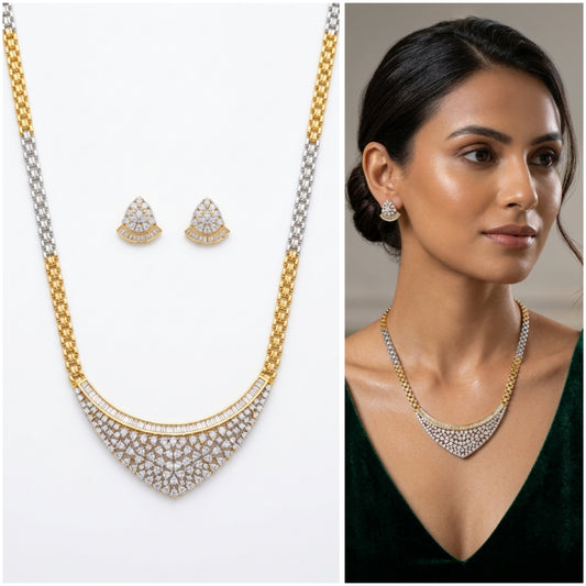 Exquisite Diamond and Gold V-Shape Necklace & Earring Set | By LOLSTUDIO