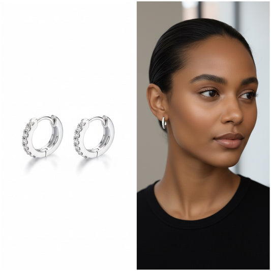 Small Hoop Zircon Silver Earrings
