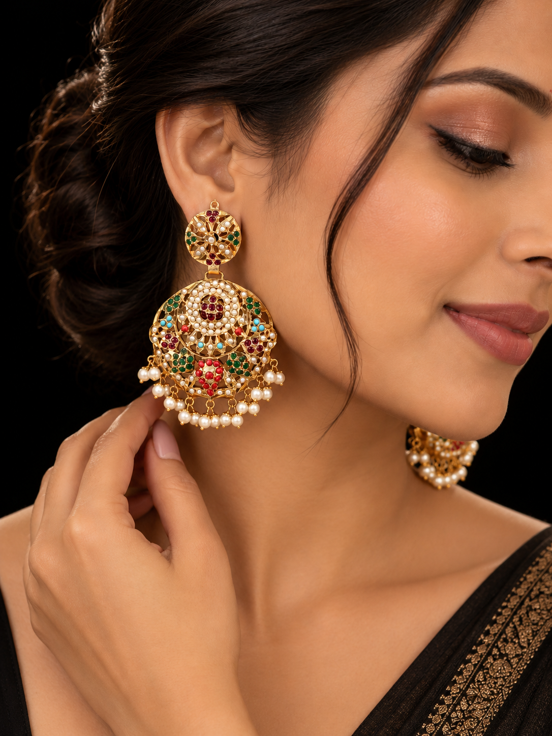 Royal Multicolor Kundan Pearl Jhumka Earrings