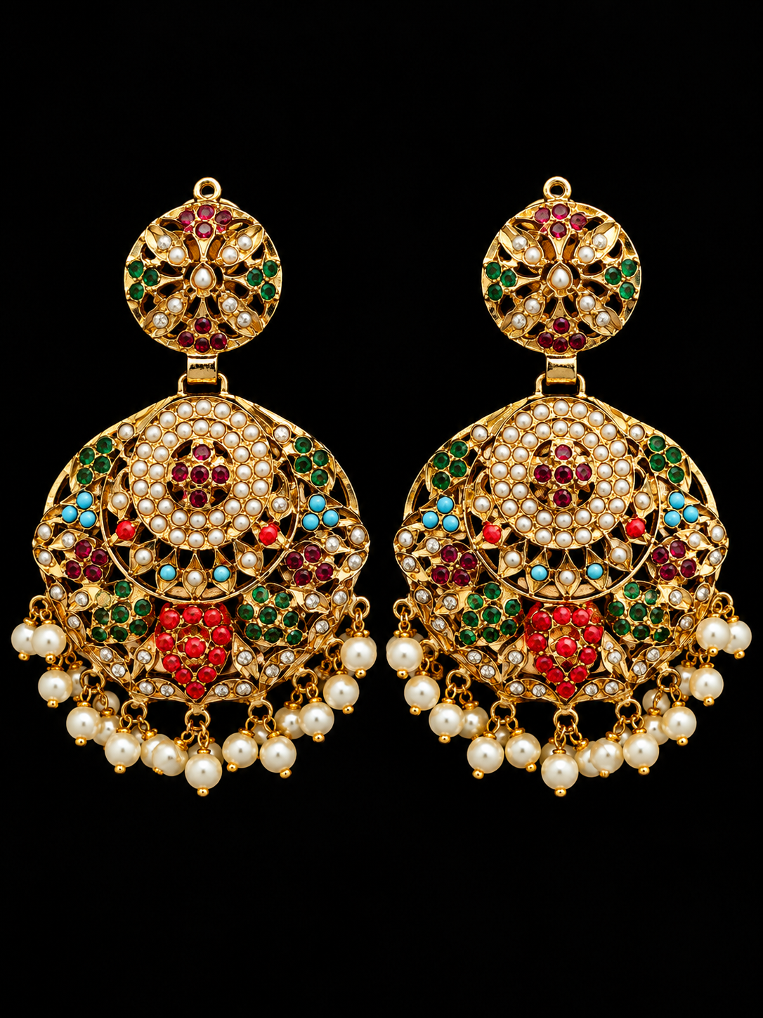 Royal Multicolor Kundan Pearl Jhumka Earrings