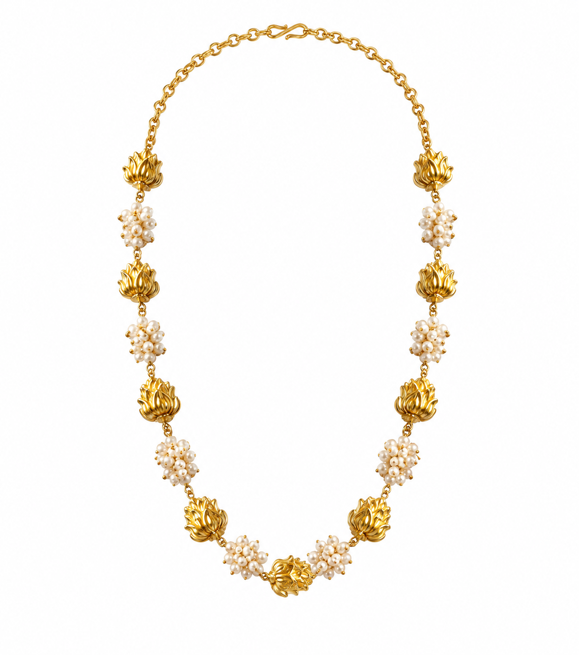 Lotus Pearl Elegance Necklace | Elegant Gold Floral Fashion Jewellery