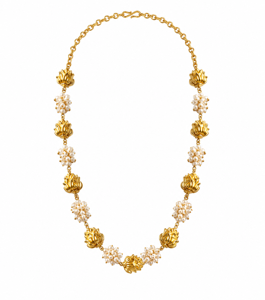 Lotus Pearl Elegance Necklace | Elegant Gold Floral Fashion Jewellery