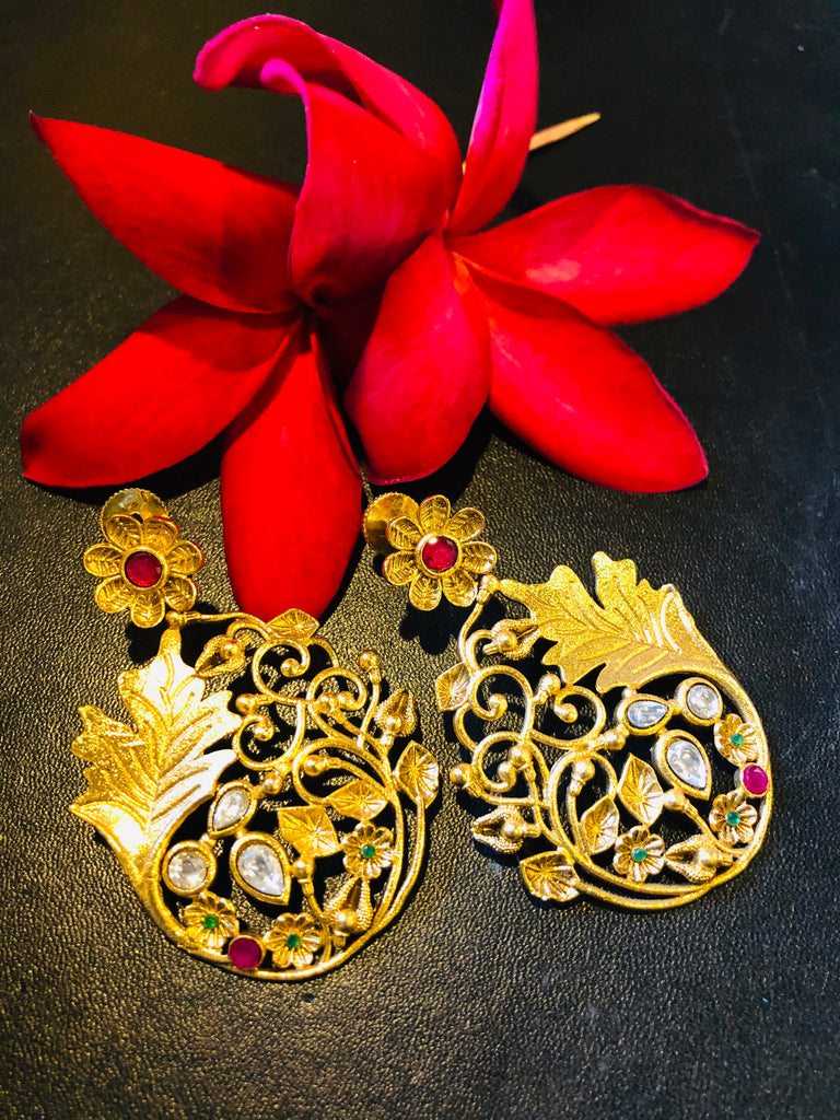 LOLstudio Gold & Ruby Kundan Traditional Ethnic Earring LOLB100
