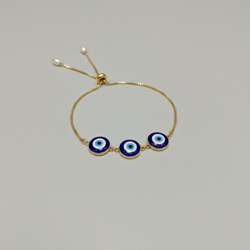 Triple Evil Eye Adjustable Bracelet – Gold Finish