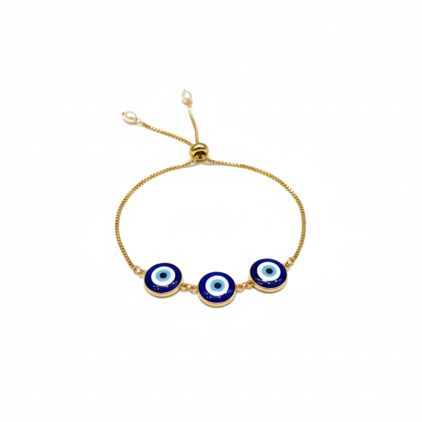 Triple Evil Eye Adjustable Bracelet – Gold Finish