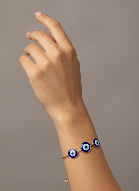 Triple Evil Eye Adjustable Bracelet – Gold Finish
