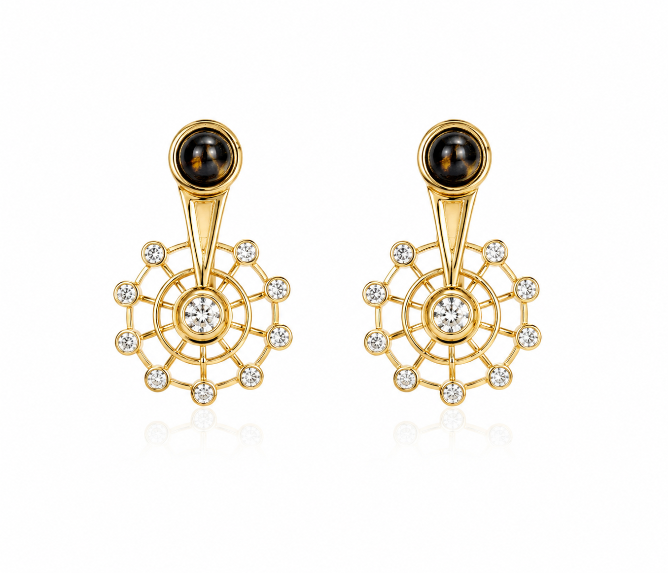Radiant Crystal Wheel Gold-Tone Drop Earrings