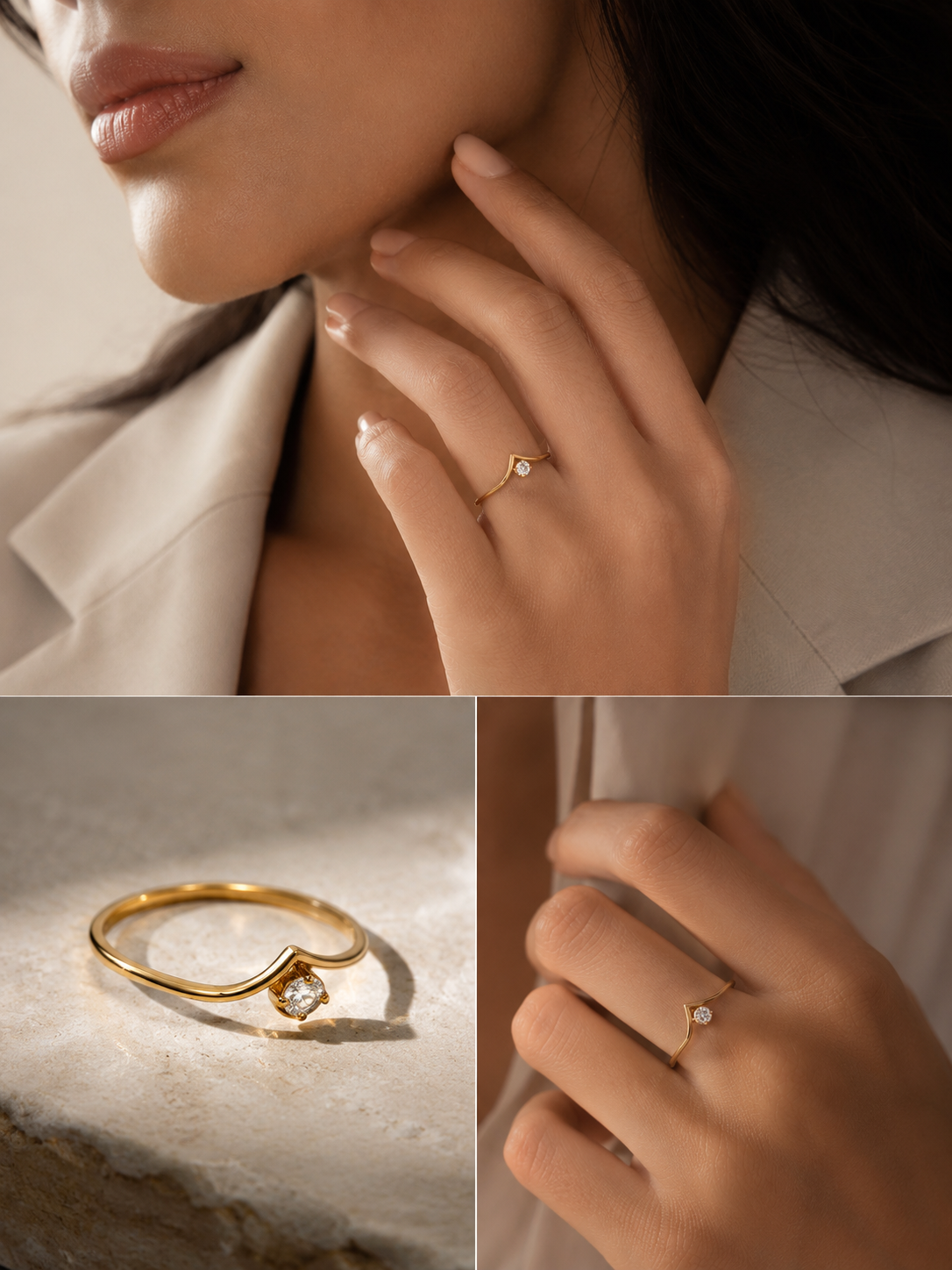 Minimalist Open Diamond Gold Ring (Size 6)