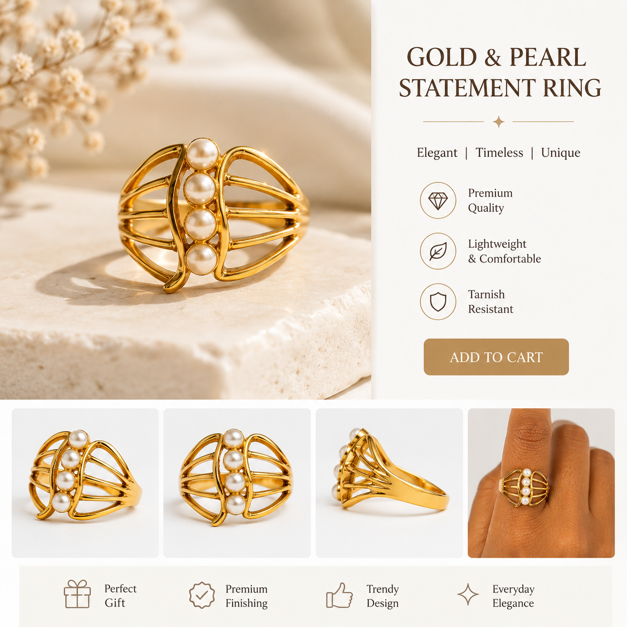 Luna Pearl Gold Statement Ring