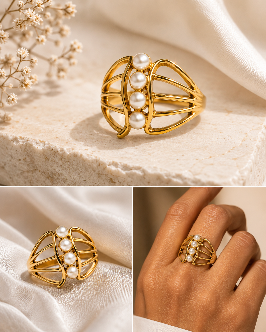 Luna Pearl Gold Statement Ring