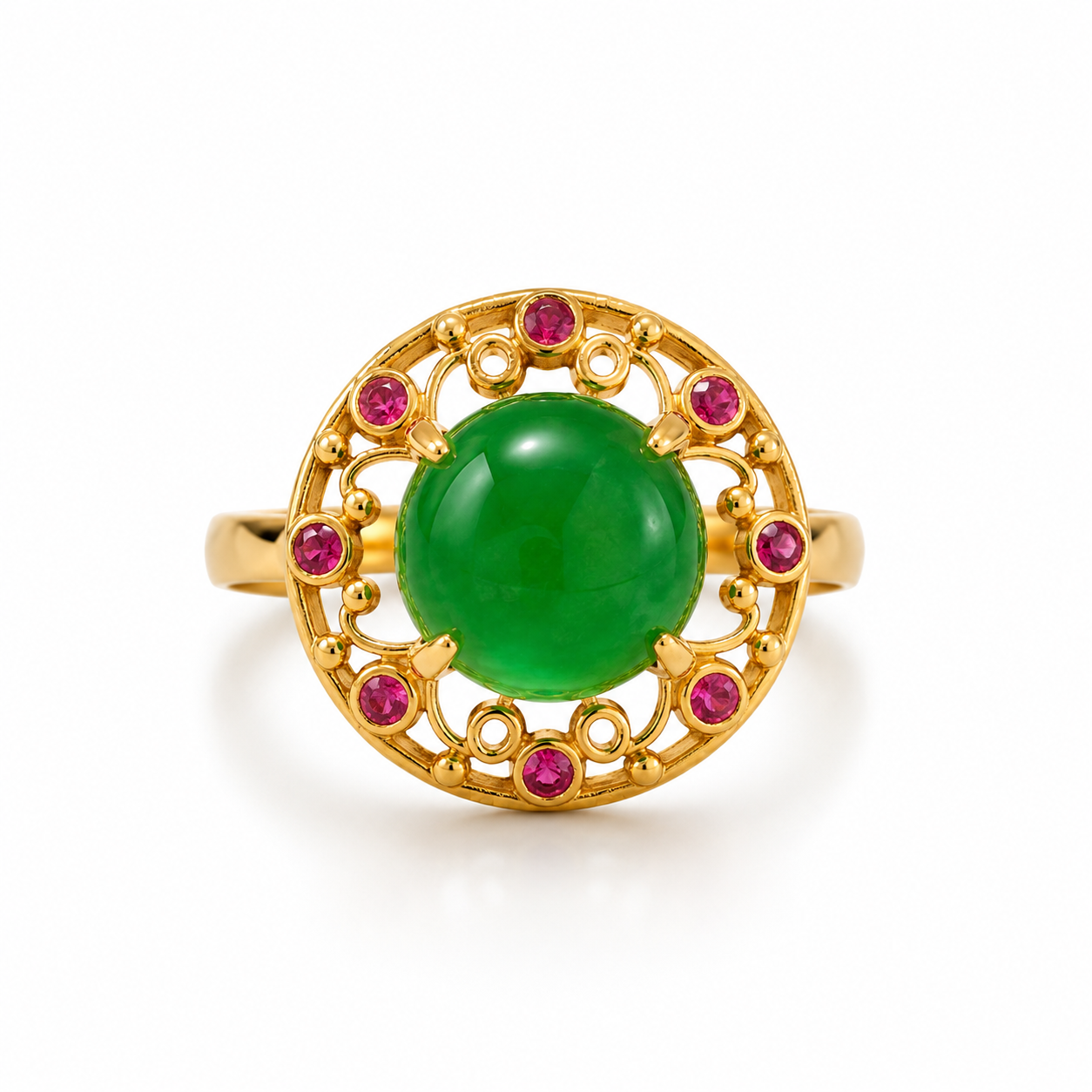 Emerald Halo Gold Statement Ring Adjustable