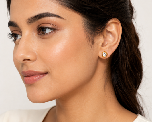Rose Gold Solitaire Stud Earrings – Classic Crystal Bezel Earrings for Women