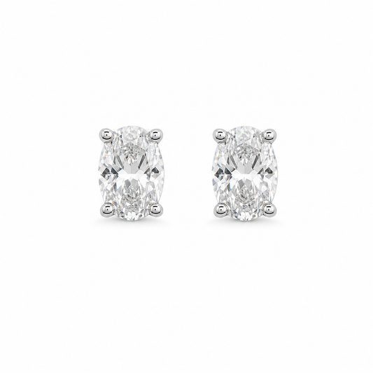 Oval Solitaire Crystal Stud Earrings – Classic Silver-Tone Elegance