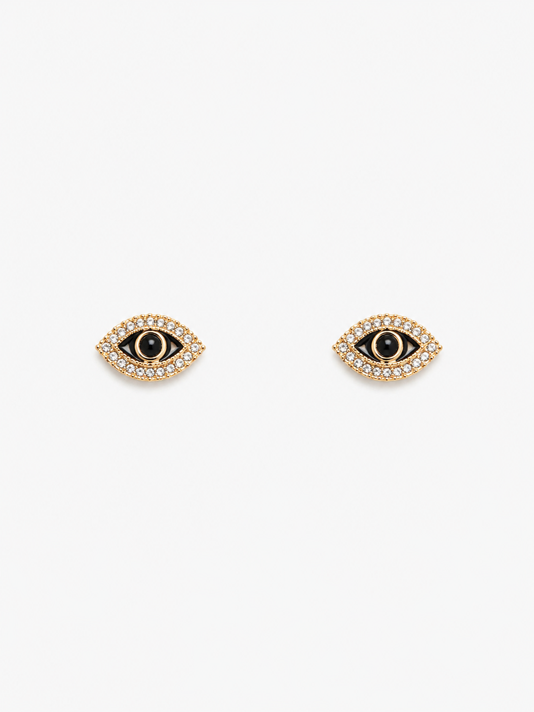 Evil Eye Crystal Stud Earrings – Gold-Tone Protective Charm Earrings