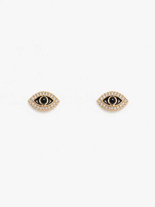Evil Eye Crystal Stud Earrings – Gold-Tone Protective Charm Earrings